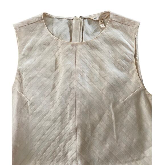 Rebecca Taylor Textured Stripe Peplum Top linen blend in Creme size 6 - Picture 4 of 12